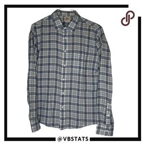 Faherty Men's Plaid Long Sleeve Button Up Flannel‎ Shirt Blue Gray Medium